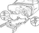 Exploded view line drawing of Camaro body and sub-frame parts