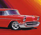 Concept art of Vic Edelbrock's 1957 Chevy built by Posies