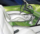 Concept rendering of a custom 69 Camaro dash and console interior design