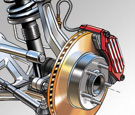 Automotive technical illustration of car front suspension