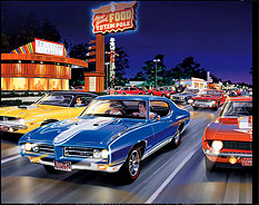 automotive art prints for sale, muscle car art, muscle cars, hot rods, GTO, Camaro, Hemi Cuda